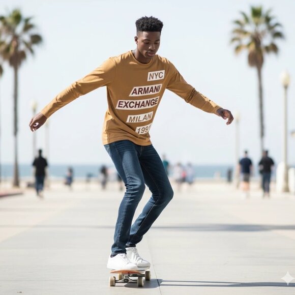 A|X Armani Exchange Caramel Brown Long Sleeve T-Shirt – Size M - Picture 6 of 7